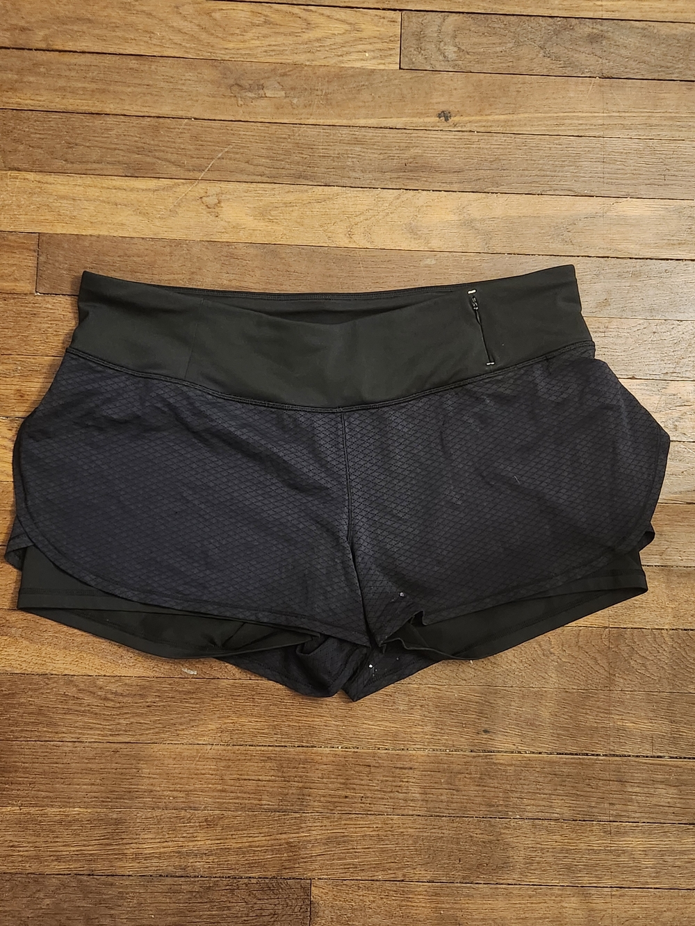 Women's Black Layered Athletic Running Shorts with Zip Pocket